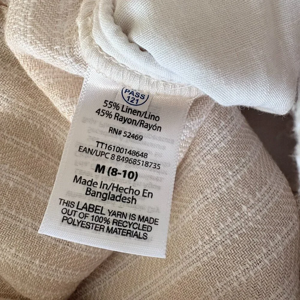 Time and Tru Linen Blend Shorts Medium Beige Striped Neutral Coastal Summer - Picture 5 of 5